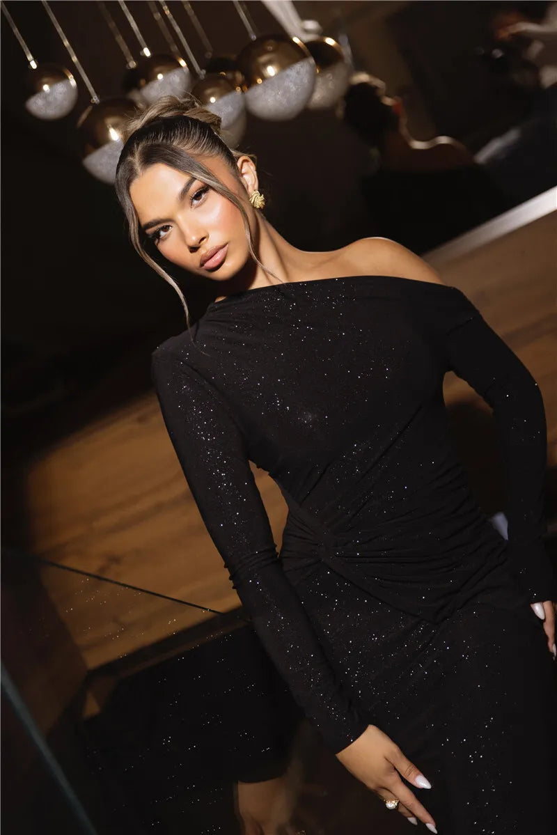 Alina Glanzende Maxi Jurk
